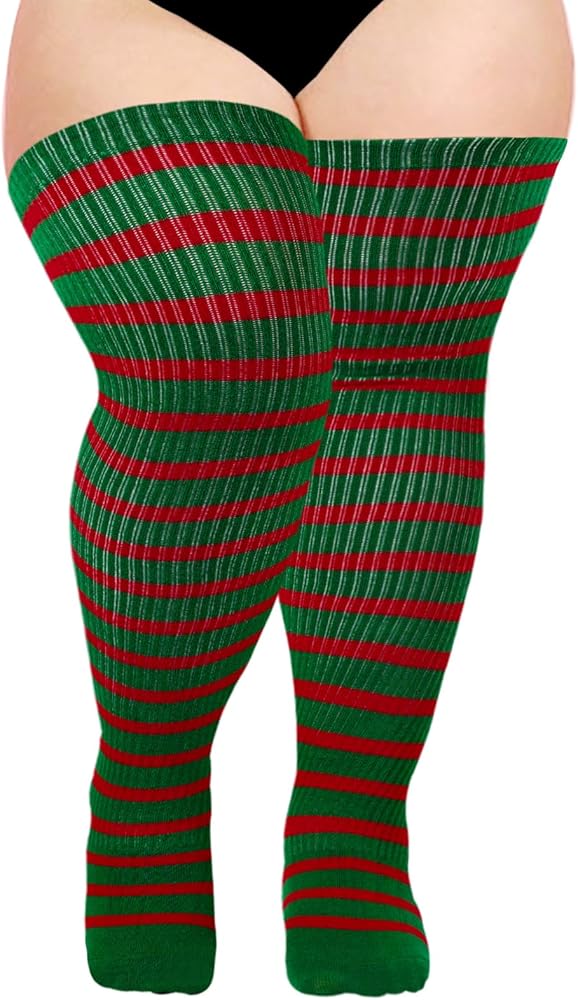 Moon Wood Plus Size Thigh High Socks for Women Knit Cotton Extra Long Halloween Over the Knee High Socks Leg Warmers