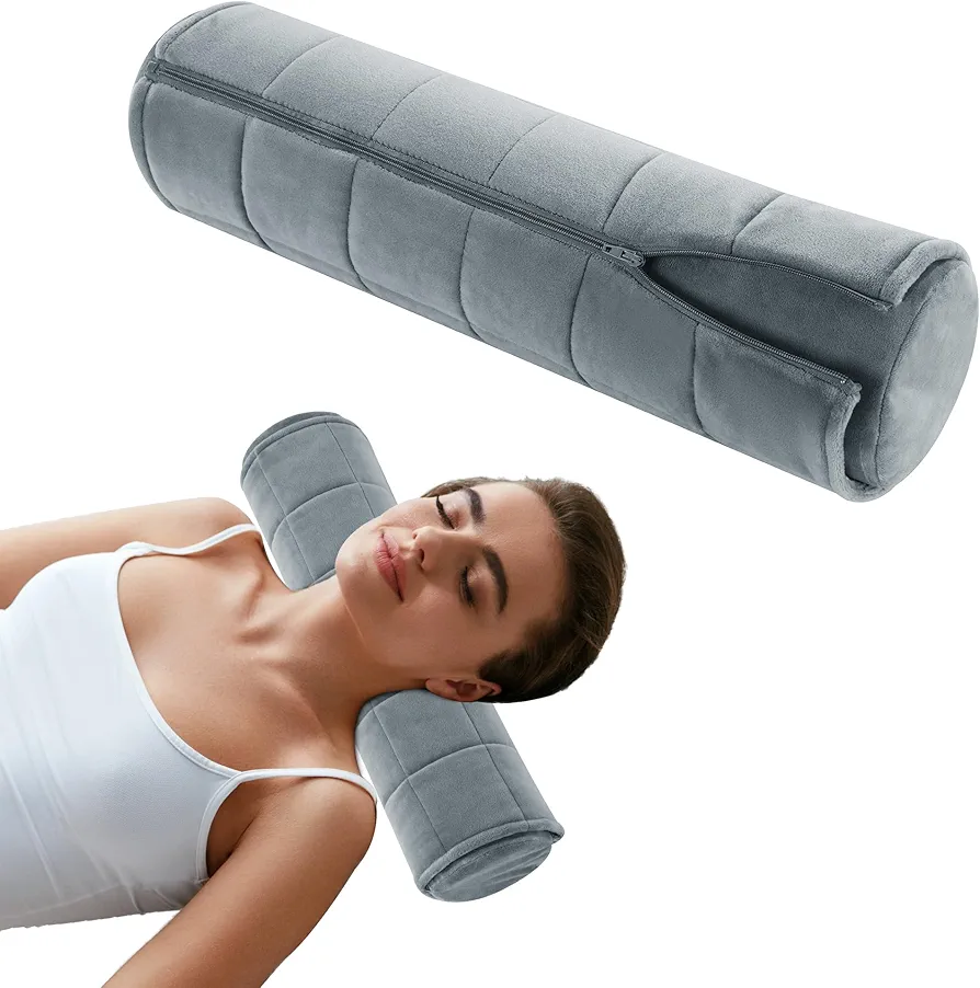 MABOZOO Neck Roll Pillow with Soft Cushion, Memory Foam Neck Support Pillow Travel Bolster Pillow for Sleeping, Cervical Neck Roll Pillow Tube Neck Pillow for Neck Support and Pain Reduce