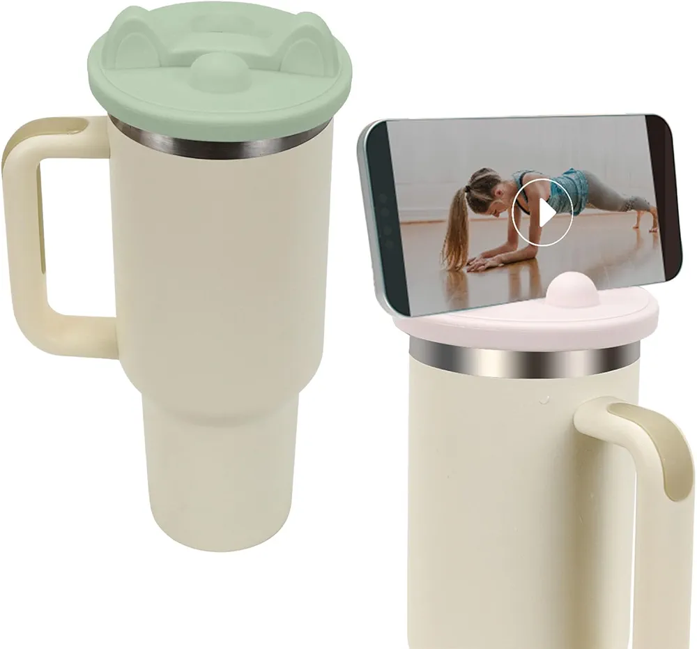 Tumbler Lid Replacement for 40 OZ Stanley Tumbler Cup, Silicone Replacement Tumbler Lid With Phone Stand, Spill Proof Stopper Spill Resistant Tumbler Covers for Tumbler Cup Accessory (Green)