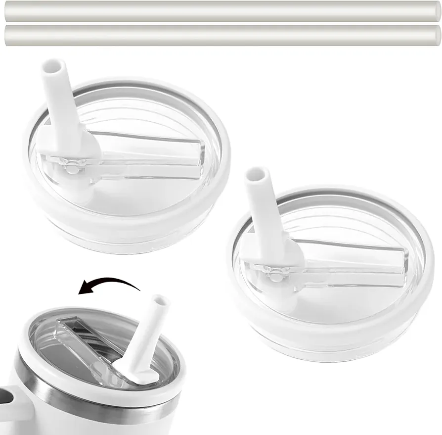 2 Pack 40 oz Tumbler Flip Straw Lid for Stanley Quencher Leak Proof Lid Replacement for Stanley H2.0 Flow State Tumbler, Spill Proof Reusable Lid for Stanley Tumbler Cup (White+White, 40 oz)