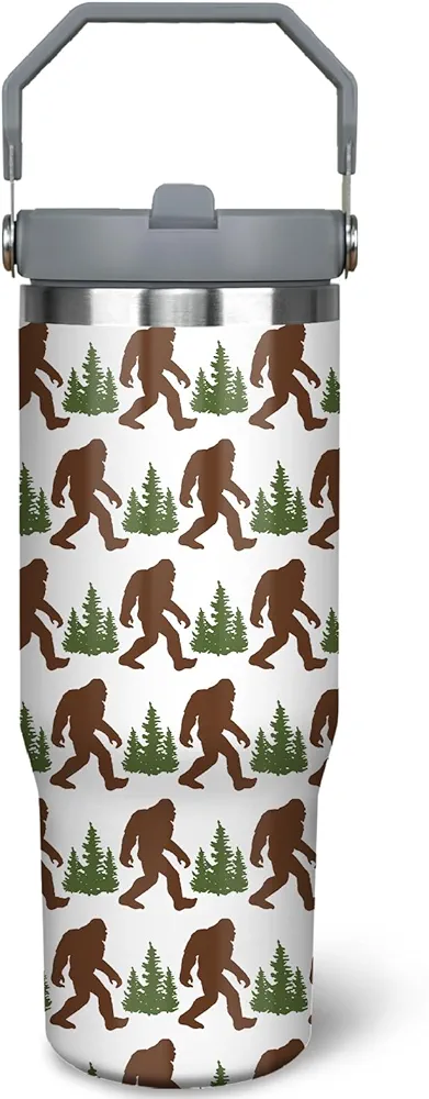 30oz Bigfoot Tumbler with Top Handle and Flip Straw Bigfoot/Sasquatch Gifts Cup for Dad Father's Day Birthday Christmas Gifts for Men