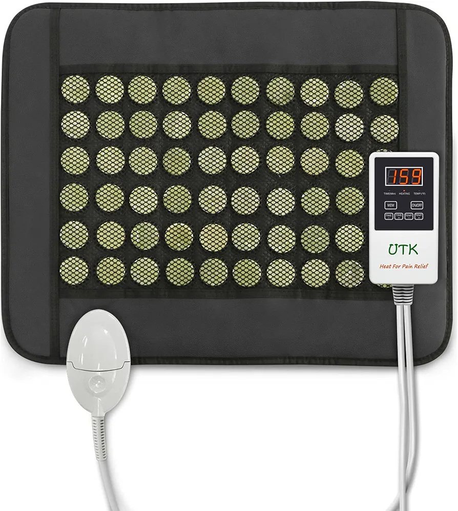 UTK Far Infrared Heating Pad - Natural Jade Heating Pad for Back Pain Relief - Small (19" X 15"), Smart Controller, Adjustable Temp and Travel Bag Included