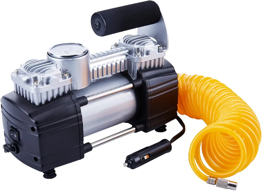 Tire Inflator Portable Air Compressor, 12V 150PSI Air Pump for Car, SUV, Motorcycle, Bicycle, Tire Inflator with Gauge, Air Car Pump with Battery Clamp and 5M Hose, Twin Cylinder Air Pump