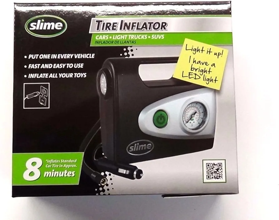 SLIME 40032 - COMP03 Tire Inflator-12V Car Portable Air Compressor w/LED light
