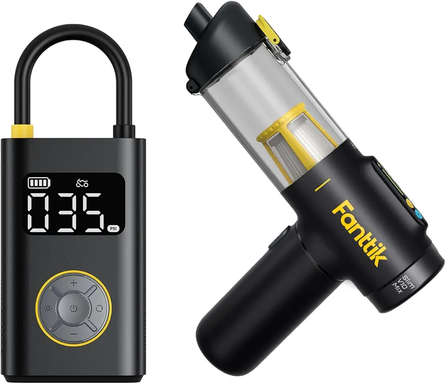 Fanttik X9 Pro Portable Tire Inflator for Compact Car & Fanttik Slim V10 Mix Cordless Car Vacuum