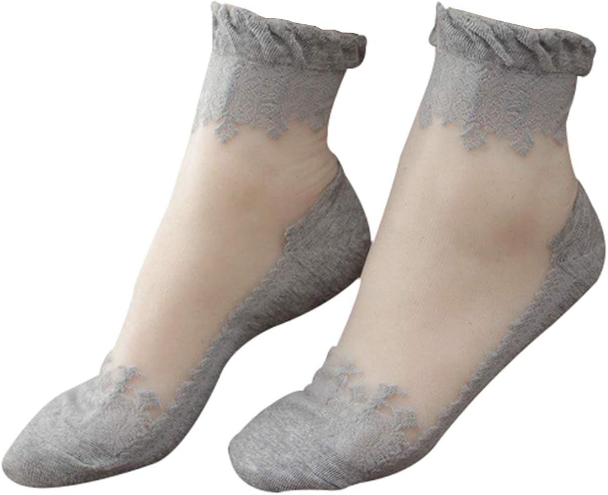 Lovful 3 Pairs Women's Ultrathin Transparent Lace Elastic Short Socks
