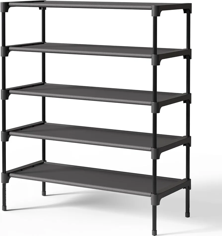 Kitsure Shoe Rack - Premium Non-Woven Shoe Rack Shelf, Shoe Organizer for Closet, Entryway, Garage & Corridor, Sturdy & Durable Long Stackable Shoe Shelves, 2X-Large, Black