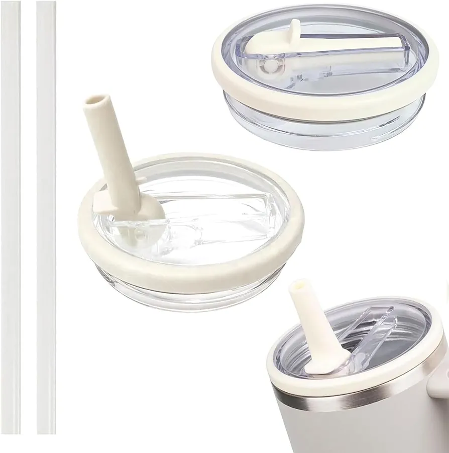 2 Pack 40 oz Tumbler Flip Straw Lid Replacement Compatible with Stanley Quencher, Replacement Lids Fit for Stanley Travel Tumbler, Spill Proof Splash Resistant Tumbler Lids for Stanley Cup Accessories