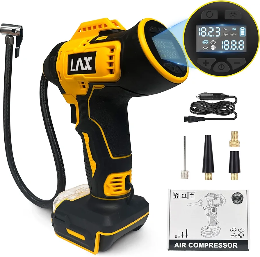 Tire Inflator Portable Air Compressor for DeWalt 20v Max Battery Power,160PSI Cordless Portable Electric Air Pump with Digital Pressure Gauge for Car Motorcycles Bike Sport Ball Auto(no battery)