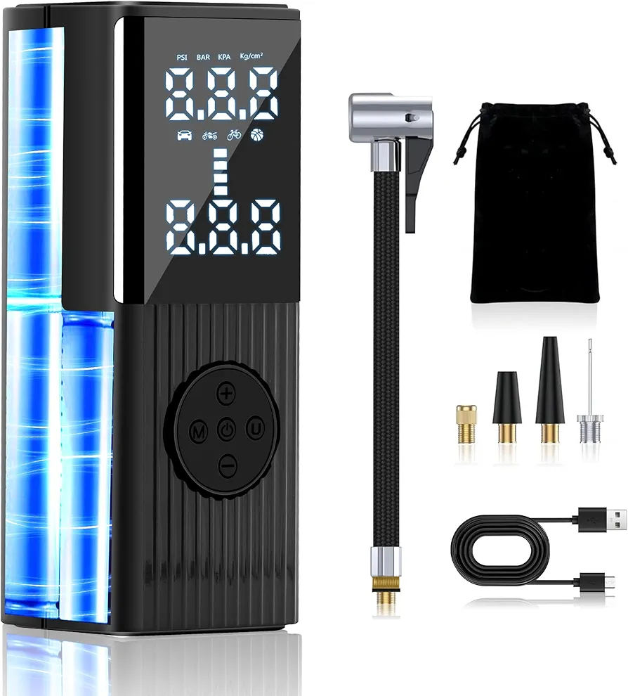 Tire Inflator Portable Air Compressor, 2X Faster Cordless Tire Inflation 150PSI Electric Air Pump for Car with 9000mAh Battery, Car Tire Pump with Emergency LED Light for Car, Bike, Motorcycle, Ball