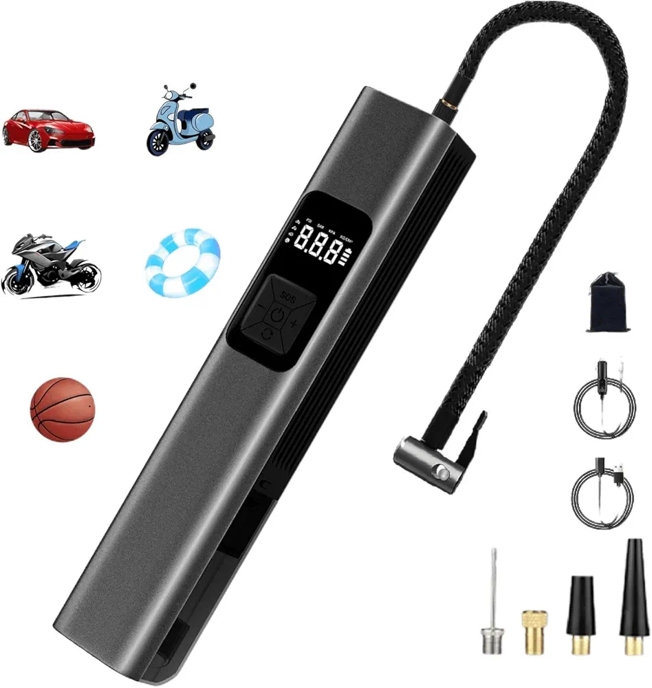 Smart Pump Tire Inflator, Motorcycle Tire Inflator, Tire Inflator Portable Air Compressor， Rechargeable and Vacuumable, Battery Powered Air Compressor for Bikes, Balls