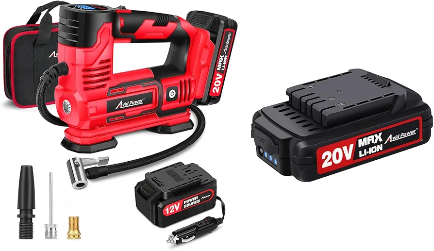 AVID POWER Portable Tire Inflator Bundle with One Extra 2.0A Battery