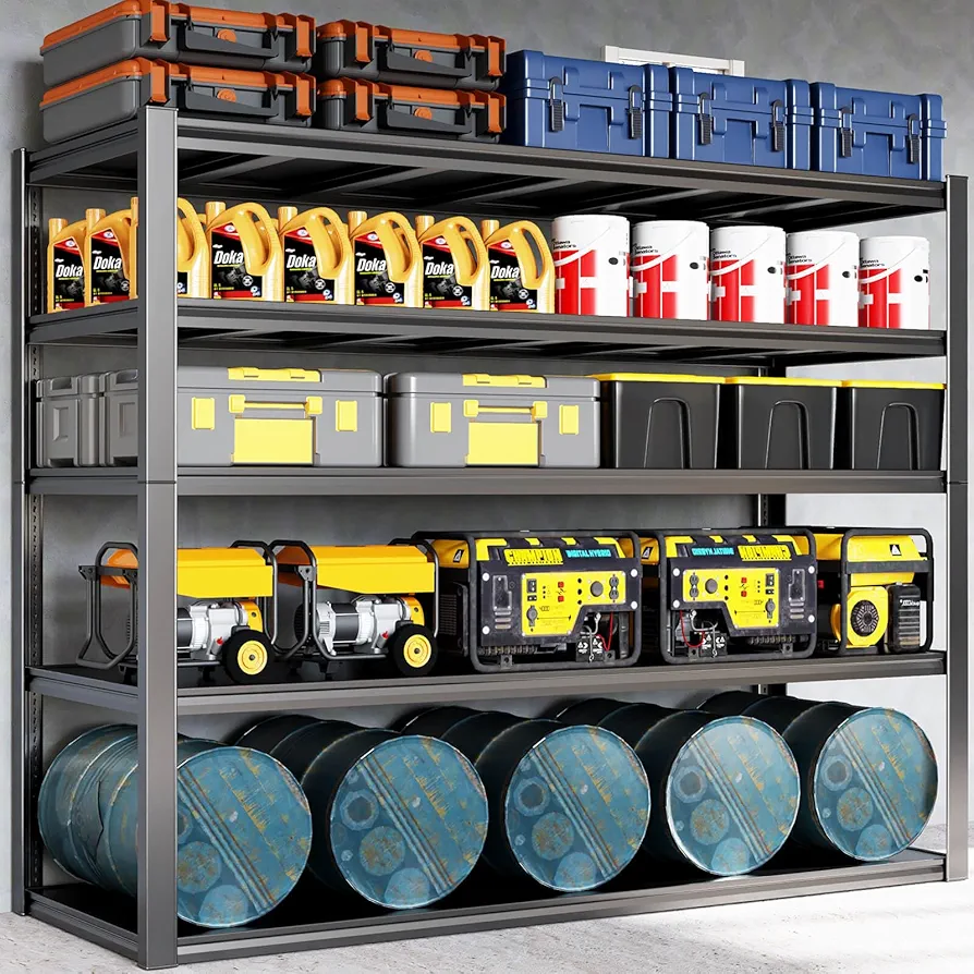60" W Heavy Duty Garage Shelving, 5 Tier Garage Storage Shelves, 3500LBS Metal Shelving Unit, Adjustable Industrial Shelves