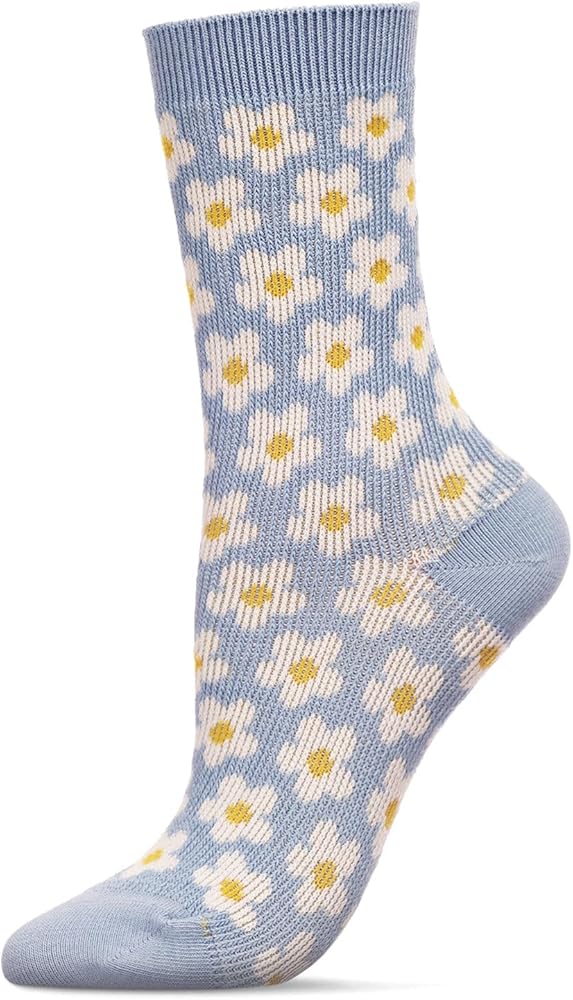 MeMoi Women's Mod Vintage Style Sweet Daisy Cotton Blend Crew Sock