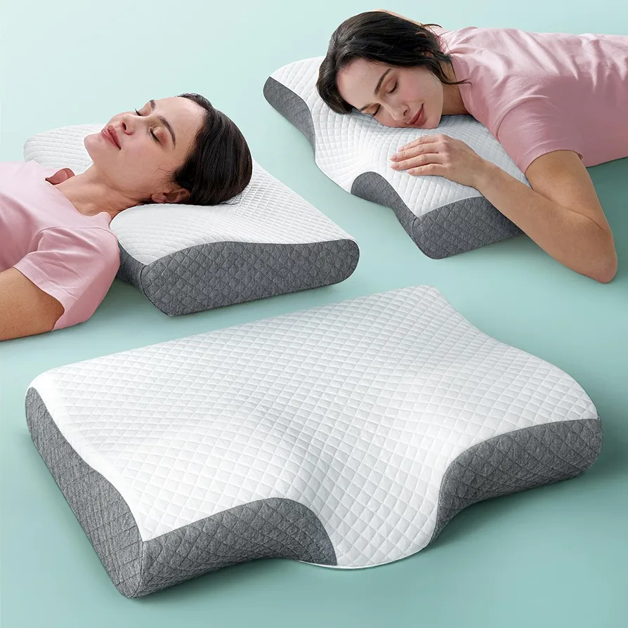 Pain Relief in Seconds Cervical Neck Pillow for Sleeping, Adjustable & Ergonomic Memory Foam Pillows Support for Side Back Stomach Sleeper, Odorless Orthopedic Side Sleeper Pillow with Washable Cover