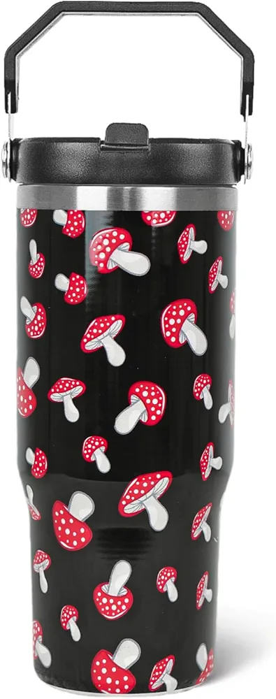 30 oz Mushroom Tumbler with Handle Flip Straw Mushroom Coffee Mug with Handle Leak Proof Insulated Tumbler Mushroom Stuff Gifts for Women Mushroom Lovers