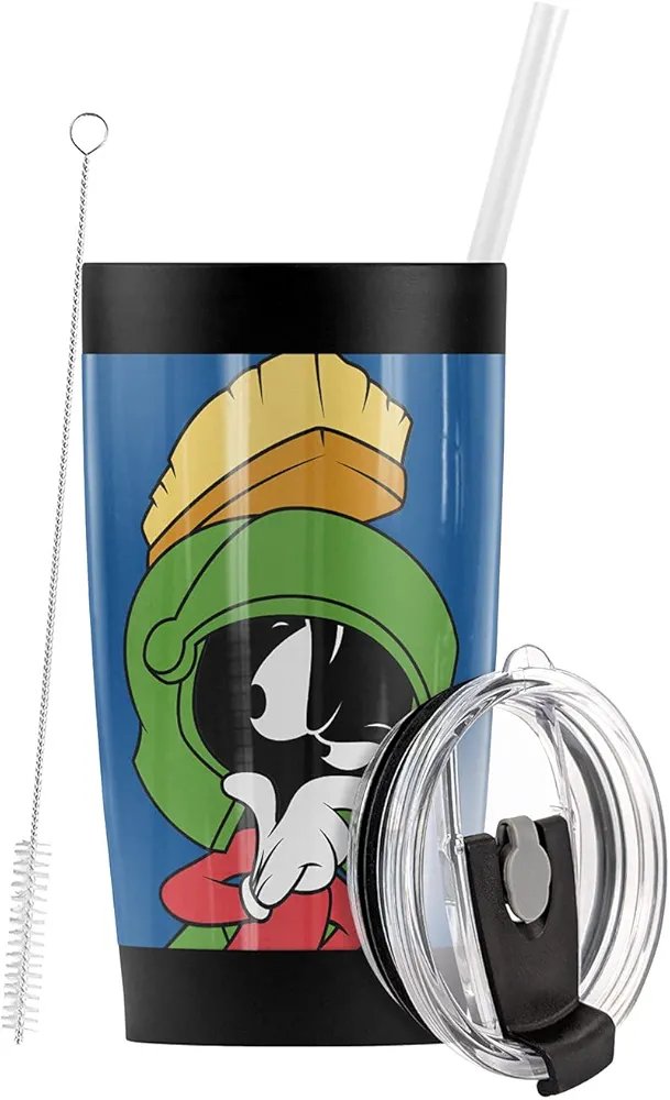 LOGOVISION Looney Tunes Marvin The Martian Stainless Steel Tumbler with Straw and Flip Lid 20 oz, Vacuum Insulated & Double Wall with Leakproof Dual Lid | Great for Iced Coffee and Hot Beverage
