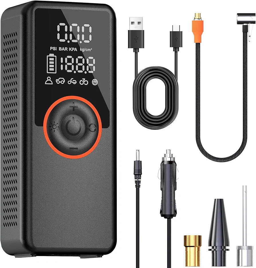 Tire Inflator Portable Air Compressor, Air Pump for Car Tires, 3X Faster Inflation, 150PSI,Cordless Portable Tire Inflator with Gauge for Car, Motorcycle, Bike, Ball, and More