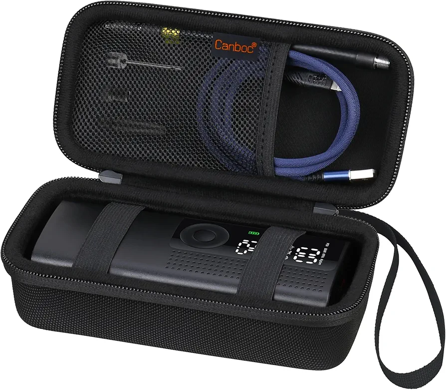 Canboc Carrying Case Compatible with Air moto Tire Inflator Portable Air Compressor, Air Pump for Car Tires Travel Bag, Mesh Pocket fit Air Hose, USB Cable and Accessories, Black (Case Only)