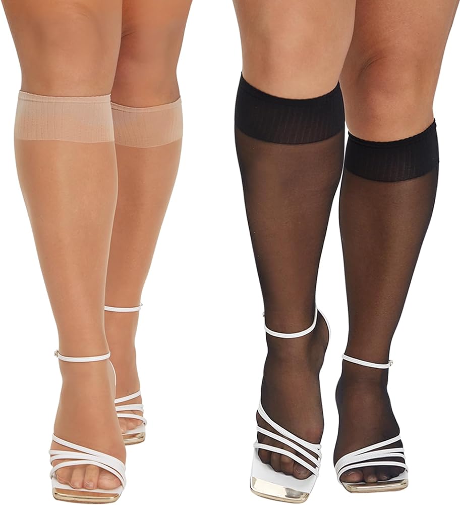 MANZI Plus Size Knee High Stockings for Women 6 Pairs Sheer Nylons