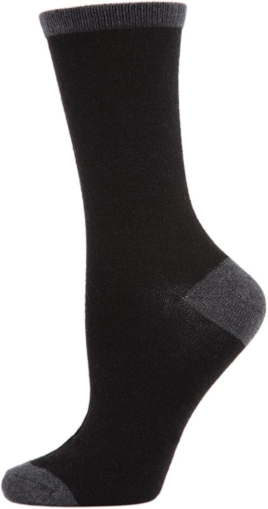 MeMoi Women's Soft Tipped Flat Knit Cashmere Blend Crew Socks