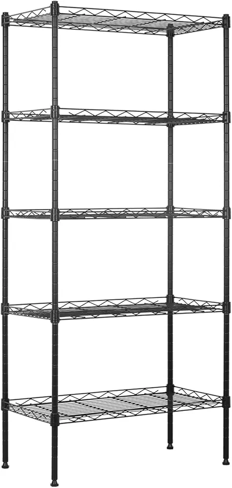 BestOffice 5-Shelf Storage Shelves, Adjustable Shelving Unit Wire Shelving Metal Shelves,11.6" D x 21.5" W x 47.6" H,Black