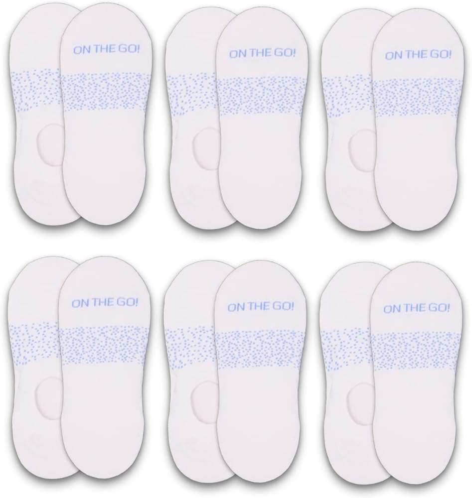 On the Go Women's Invisible Socks - No Slip Grip Lightweight Moisture Wicking Athletic Cotton (6 Pair Pack)