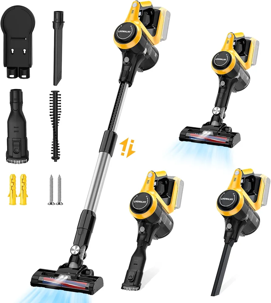 Cordless Vacuum Cleaner for DeWALT 20v/18v Battery, 6 in 1 Lightweight Stick Vacuum Cleaner with 2 Mode Suction, 250W 20Kpa Brushless Motor, Cordless Handheld Vacuum for Hardwood Floor Pet