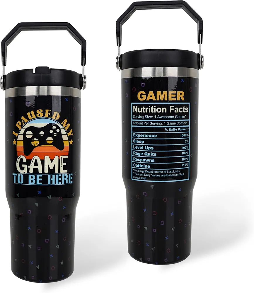 Gifts for Teens Men Son Dad Boyfriend Husband,30 Oz Gaming Tumbler Stainless Steel Mug with Top Handle and Straw,Travel Coffee Cup Birthday Gift for Game Lover