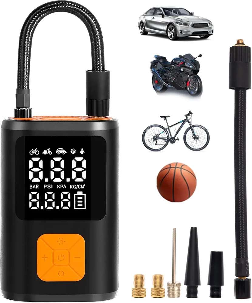 GA05 Pro 150PSI Portable Tire Inflator, Air Compressor, Faster Inflation, Cordless Air Pump with Larger LCD Dual Display, Suitable for Car, Motorcycle, Bike, Balls and Air Mattress