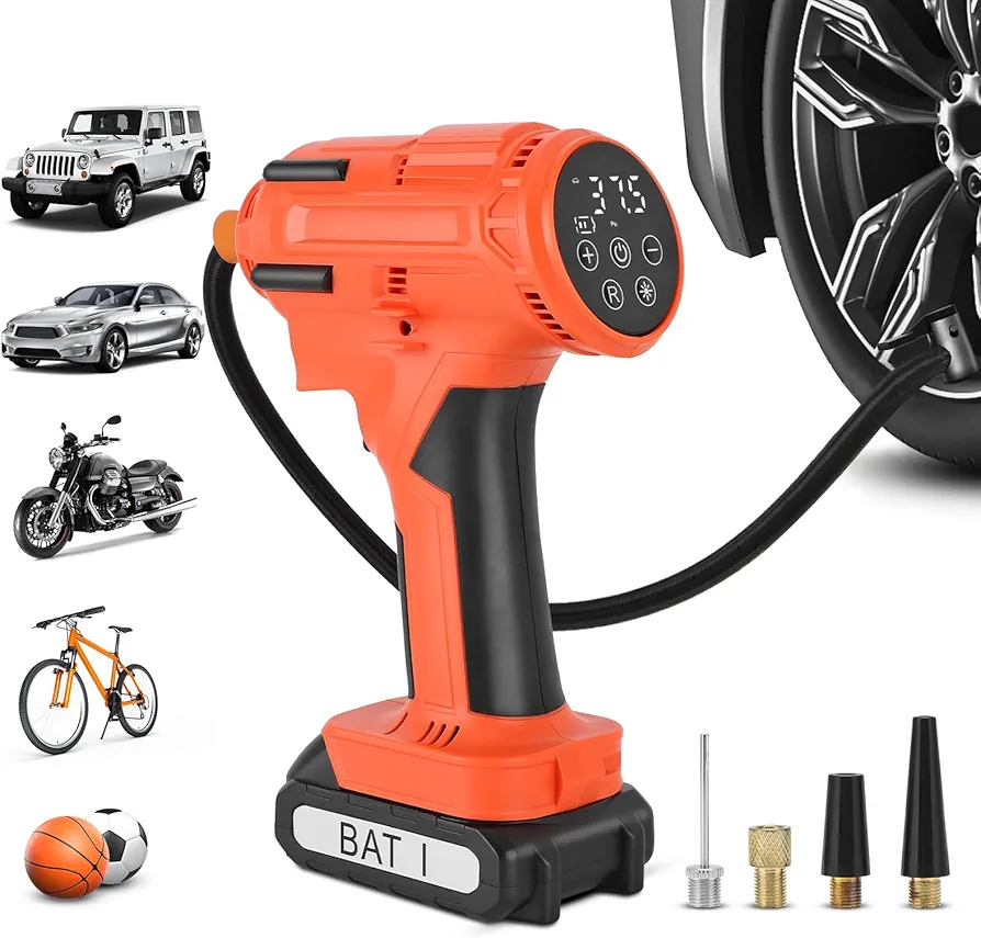 Digital Cordless Tire Inflator,Tire Rechargeable Inflator Portable Air Compressor, Portable Air Compressor Handheld Pump with Night Light for Car, Trucks, Motorcycle,