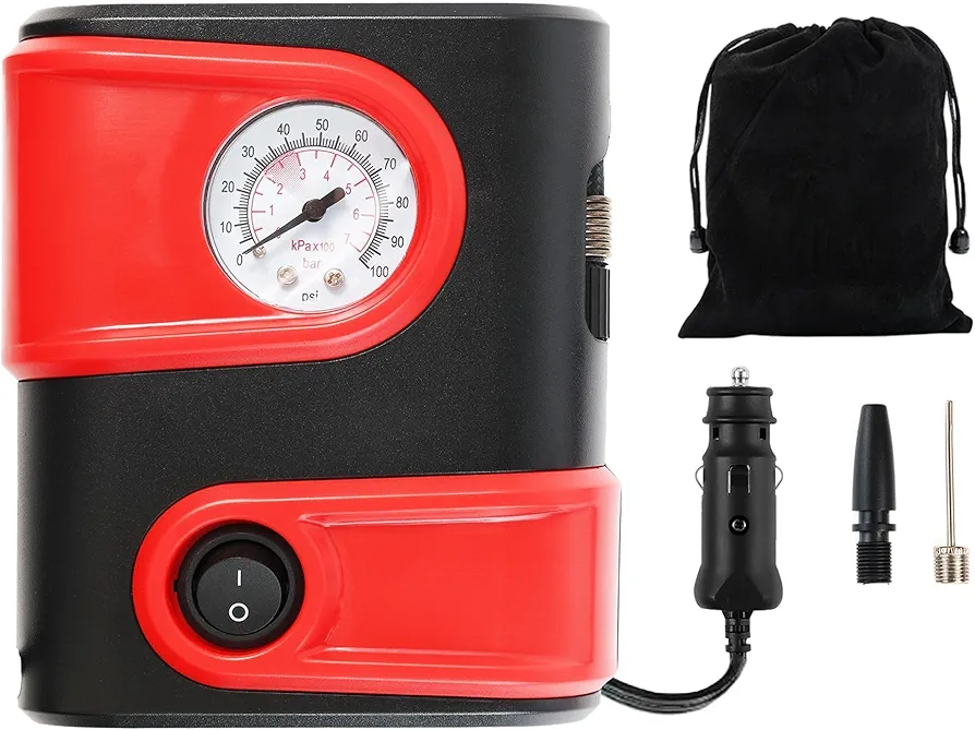AUTOBXERT Tire Inflator Car Air Compressor Pump Electric Portable DC 12V 100PSI Auto with Emergency LED Light Tire Inflator Car Accessories for Bike, Car, Ball, Motorcycle