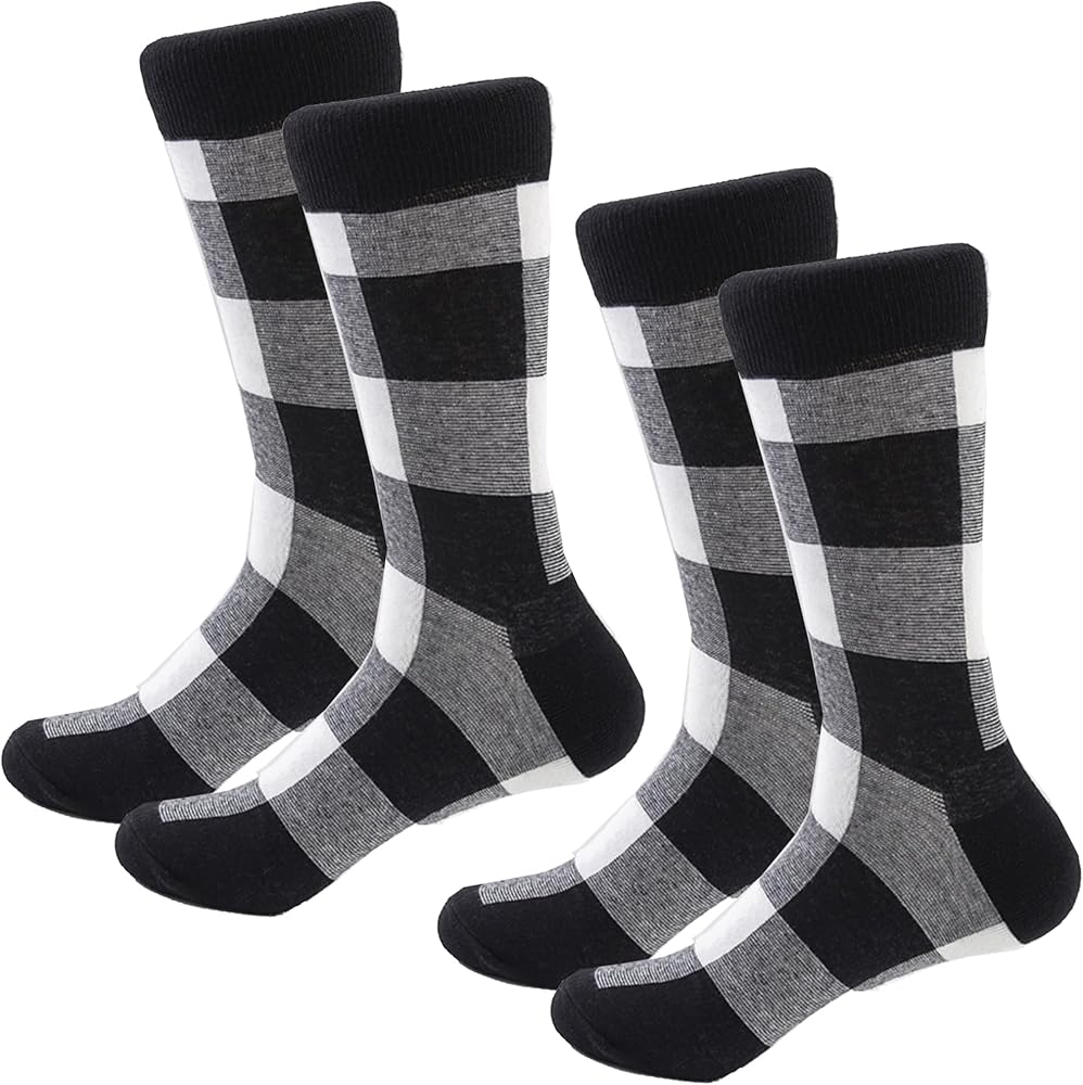 Buffalo-Plaid-Cotton-Socks - Check Crew Socks Hiking Casual Warm Socks 2-pairs Fit for women