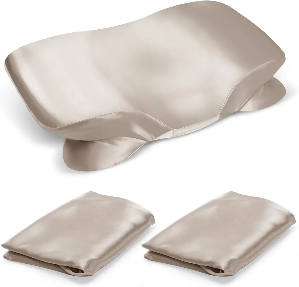 2 Pack Satin Pillowcase for Zelimun Cervical Pillow Only, Contour Pillow Case, Smooth & Soft Pillowcase for Sleeping Pillow, Champange Pillow Cover with Zipper