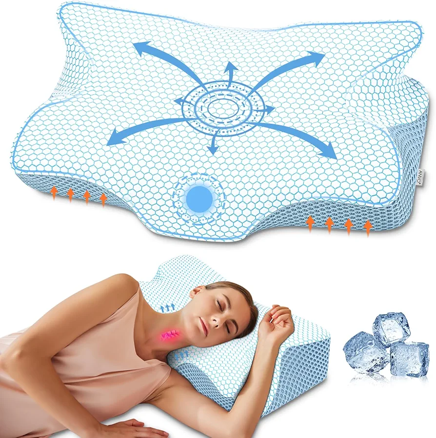 Anvo Cervical Pillow for Neck Pain Relief - Neck Pillows for Pain Relief Sleeping - Memory Foam Pillow for Neck and Shoulder Pain - Ergonomic Pillow for Side Back Stomach Sleeper-White Soft Queen