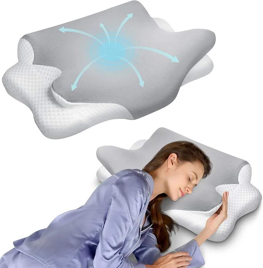 Cervical Neck Pillow for Pain Relief, Memory Foam Pillow for Side Sleeper Pillow, Cooling Adjustable Ergonomic Pillow for Stomach, Back & Side Sleeper with Pillowcase