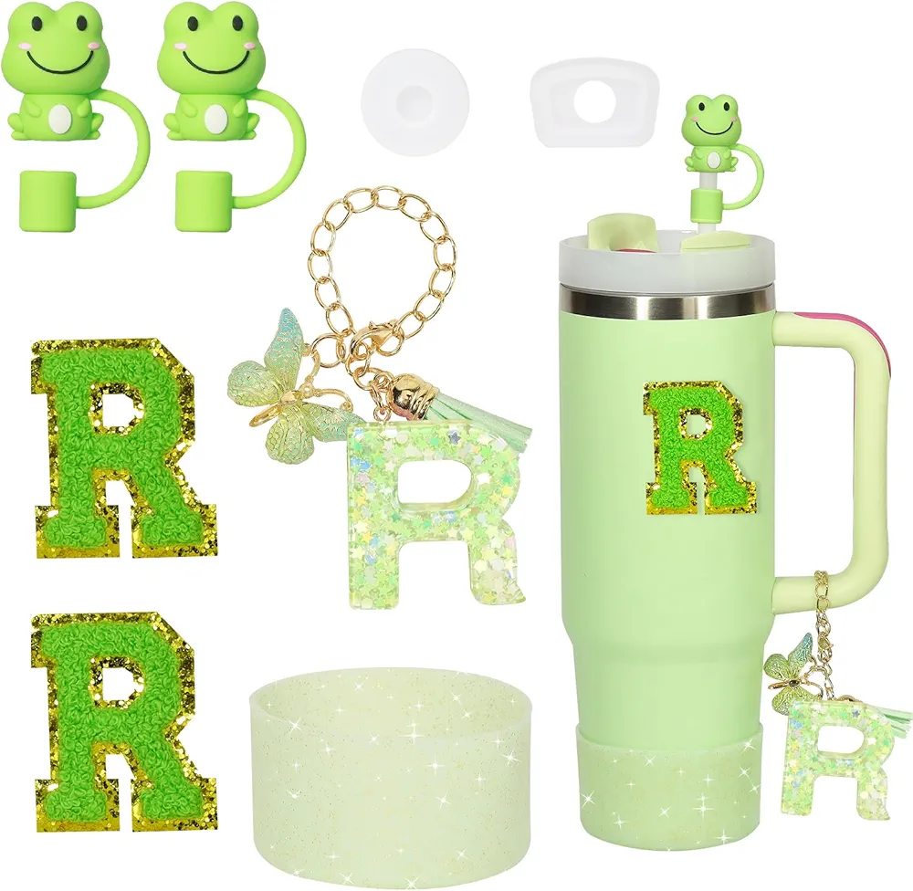 8PCS Cup Accessories Set For Stanley 30oz 40oz,Including Boot,Spill Proof Stopper,2PCS Stanley Straw Cover and 2PCS Sticker Letter (Letter R)