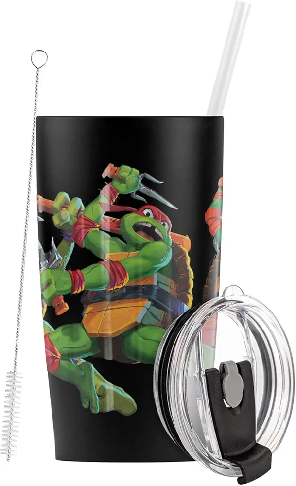 Teenage Mutant Ninja Turtles: Mutant Mayhem OFFICIAL Turtles Action Stainless Steel Tumbler with Straw and Flip Lid 20 oz Travel Mug/Cup, Vacuum Insulated & Double Wall with Leakproof Dual Lid