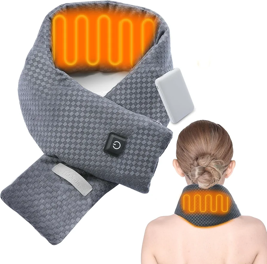Neck Heating Pad, Heated Scarfs for Women and Men, Heated Neck Wrap with 5000mAh Power Bank, 3 Temperature Modes, Portable Heating Pad for Cramps Neck Pain Relief, Gifts for Dad (Gray Chequer)