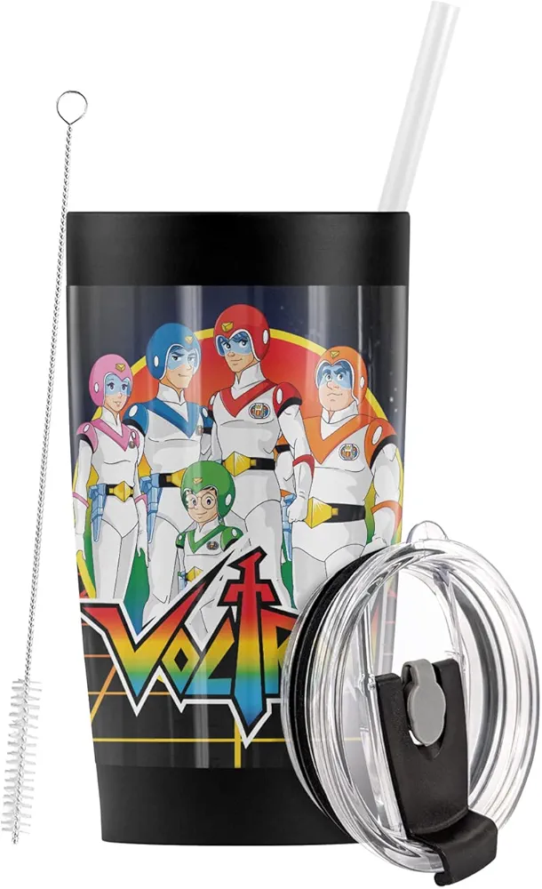 Logovision Voltron OFFICIAL Voltron Force Stainless Steel Tumbler with Straw and Flip Lid 20 oz Travel Mug/Cup, Vacuum Insulated & Double Wall with Leakproof Dual Lid