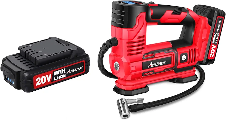 AVID POWER Portable Tire Inflator Bundle with an Extra Battery