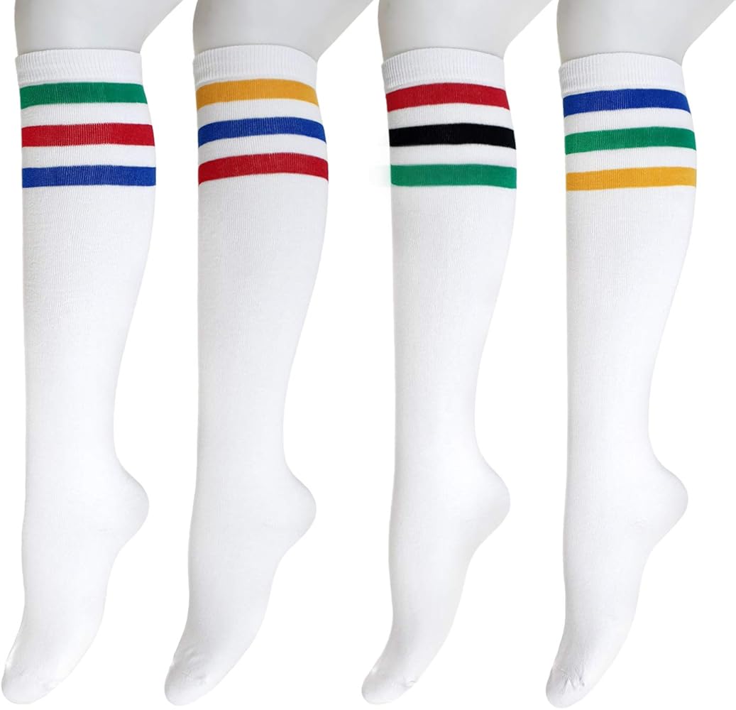 Tom & Mary Women’s Knee High Socks, Combed Cotton, Non-Slip, Stretch, Stripe, Soft, Non See Through (Size 5-9)