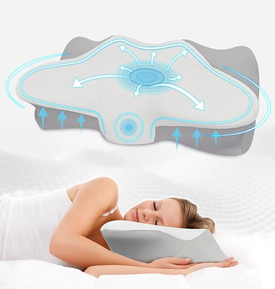 Cervical Pillow, Pain Relief Pillow for Neck Support, Ergonomic Contour Memory Foam Pillows, Orthopedic Bed Pillow for Side Back Stomach Sleeper (Grey)