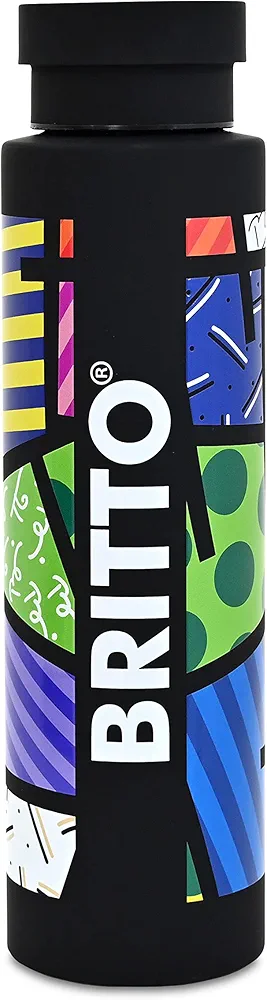 BRITTO Insulated Water Bottle - 25oz Leak Proof Stainless Steel Flask, Thermal Sports Cup, Food Grade Quality, BPA-Free, Vacuum Insulation for 24-Hour Cold & 12-Hour Hot -Black Colorful Landscape