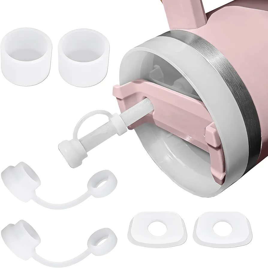 Stanley Spill Stopper, Stanley Leak Stopper Compatible H2.0 Cup 40/30 oz - Silicone Leak Proof Stanley stopper Kit Including 2 Straw Cover Cap, 2 Square Spill Stoppers and 2 Round Leak Stopper