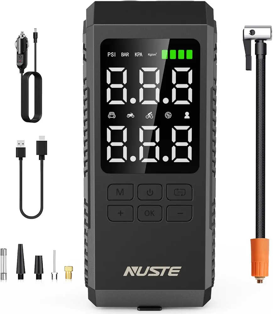Tire Inflator Portable Air Compressor, Air Pump for Car Tires with Digital Pressure Gauge, 150PSI Rechargeable Battery, LED Light, Cordless Bike Tire Pump for Car, Motorcycle, Bicycle and More