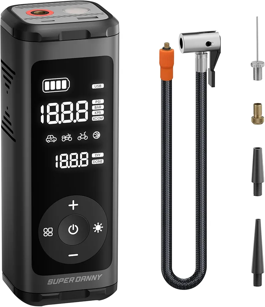 Tire Inflator Portable Air Compressor, SUPERDANNY 1 Min Fast Inflation Cordless Air Pump,12000mAh Electric Air Compressor for Car Tires,150PSI Max Digital Display with 2 USB Ports and LED Light