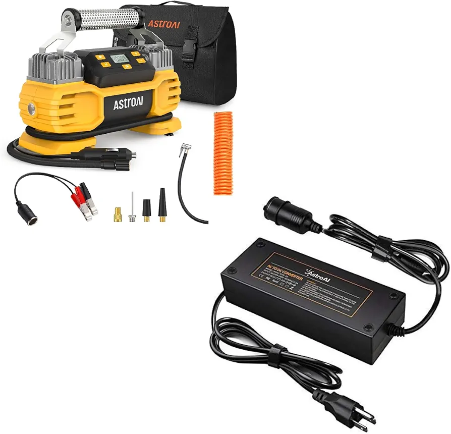 AstroAI Portable 160 PSI Heavy Duty Tire Inflator and AC to DC Converter 10A/120W/7.78FT/110V to12V Converter