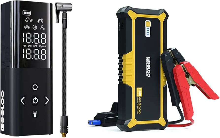 GOOLOO GP3000 3000A Jump Starter & AP150 Tire Inflator Portable Air Compressor