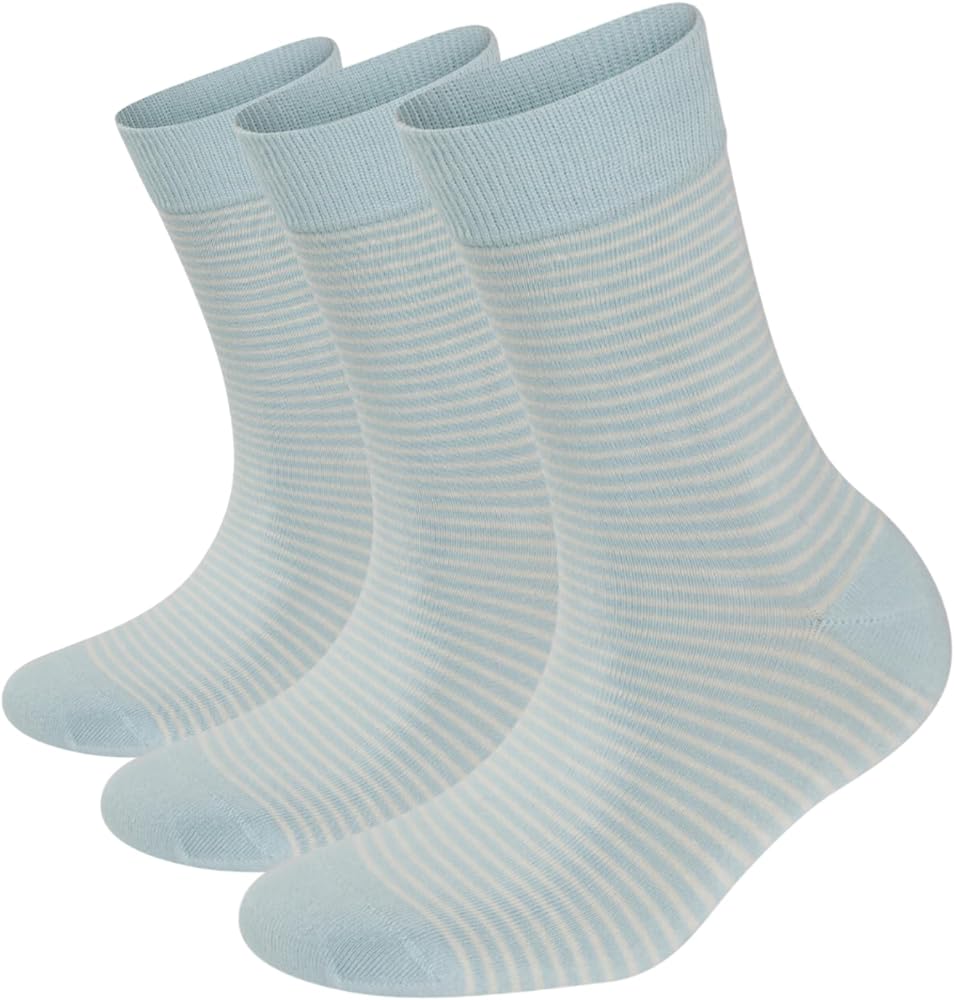 3 Pairs Organic Cotton Socks For Women Casual Crew Colorful Thin-Wide Striped Calf Socks Stylish (Size 36-40)